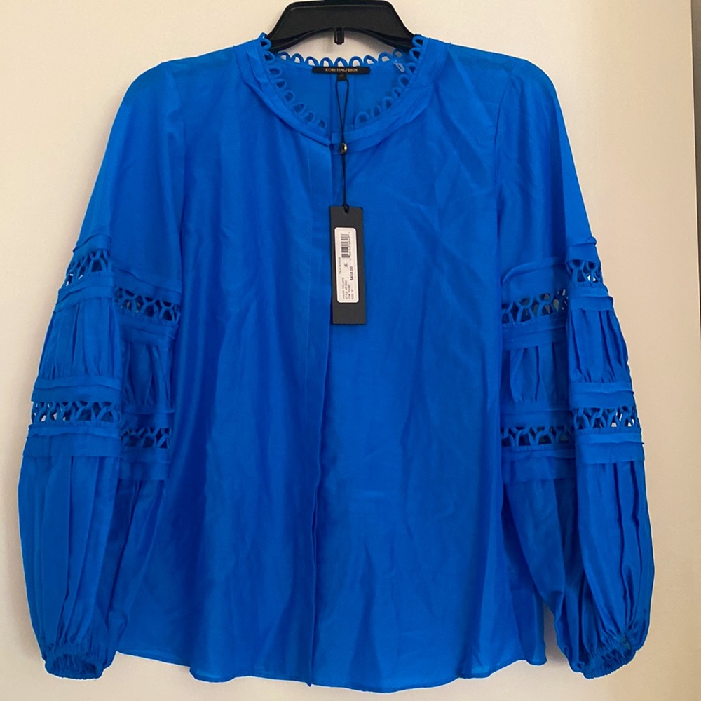 KOBI HALPERIN Talia Blouson Sleeve Cotton & Silk Blouse. Size: XS. Color: Blue.
